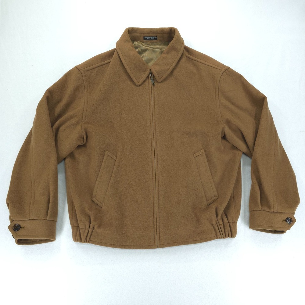 Baracuta Bomber‎ Jacket Mens Large Brown Wool Cashmere Zip Quiet Luxury Pockets